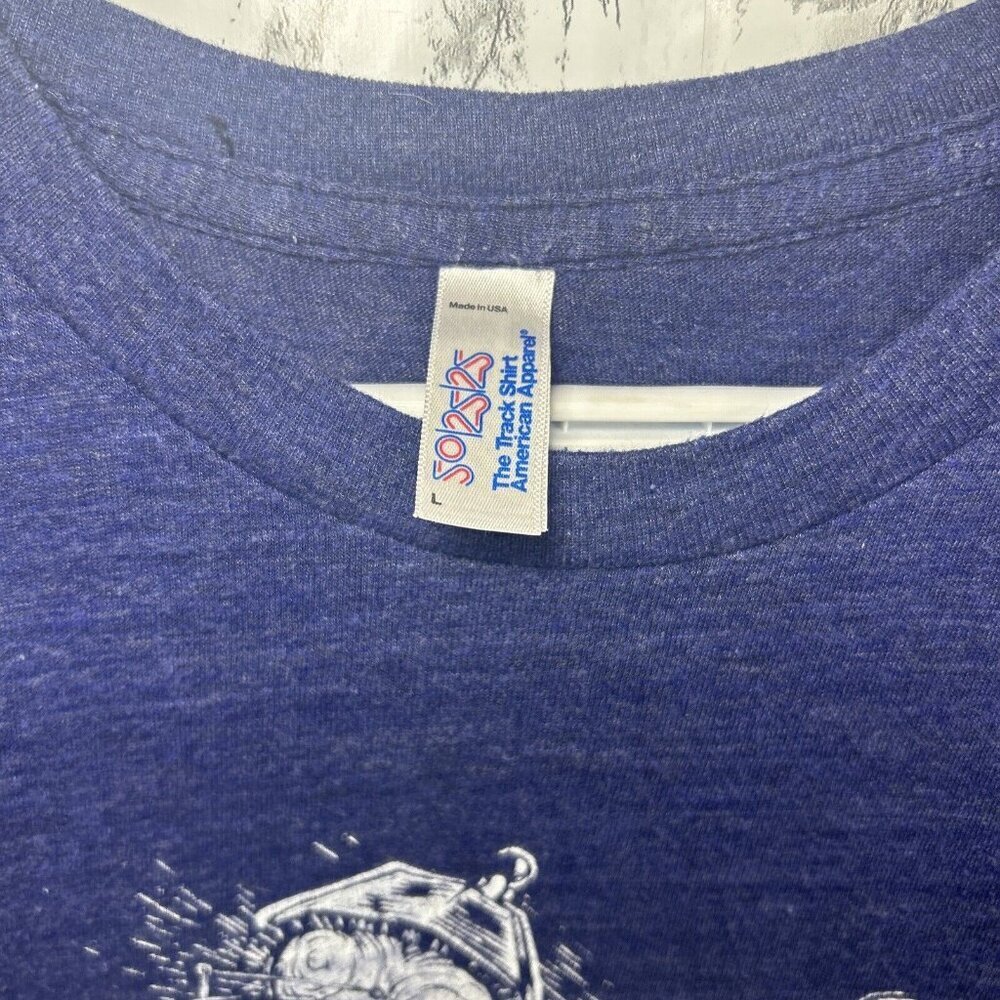 vtg y2k AMERICAN APPAREL 50/25/25 rayon blend Dancing Lighthouse track tshirt L - Picture 3 of 7